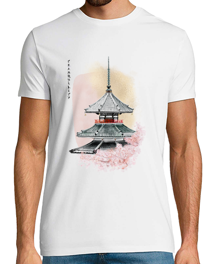 Image of japanese temple and cherry tranquility