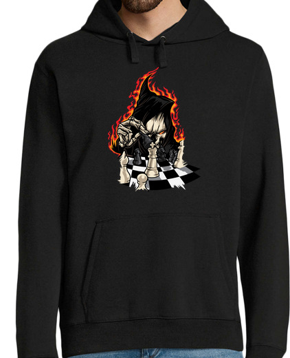 Sweat-shirt À Capuche Pour Homme Grim Reaper Makes The Last Move Chess Figures