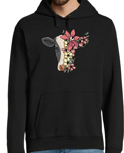 Sudadera Con Capucha Para Hombre vaca con flores granjero criador de vac laTostadora