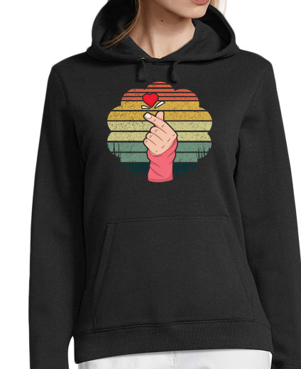 Sweat-shirt À Capuche Pour Femme coeur coréen saranghae doigt coréen k