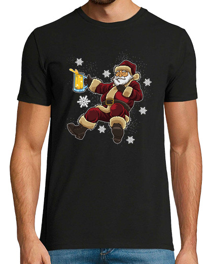 Image of beer drinking santa claus cheers under xmas tree
