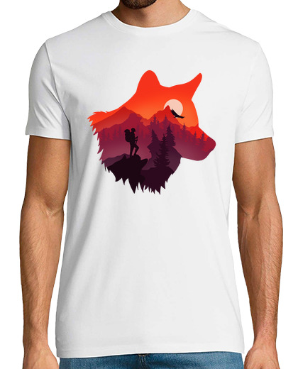 Image of silhouette wolf and colorful landscape