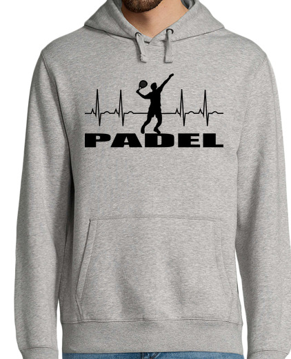 Image of man, hoodie, heather gray, paddle