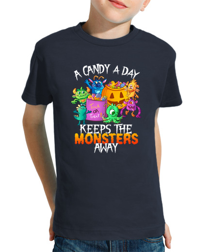 Tee Shirt Pour Enfant Manche Courte monstres d'halloween bonbons mignons un bonbon par jour enfants