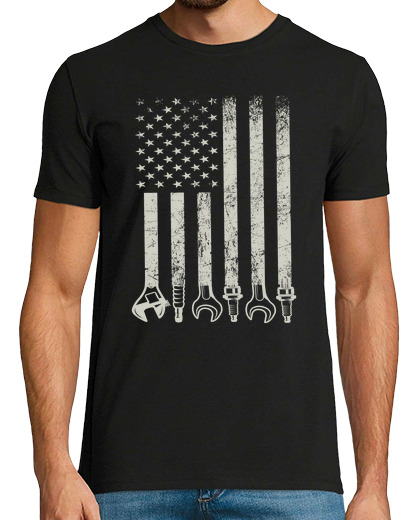 Image of car mechanic usa flag wrench and spark