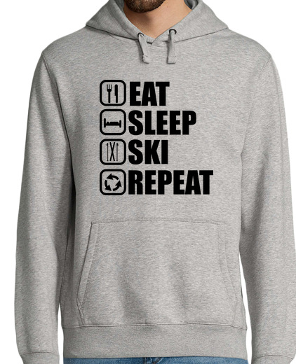 Sweat-shirt À Capuche Pour Homme Eat,sleep,ski,repeat,skieur,montagne