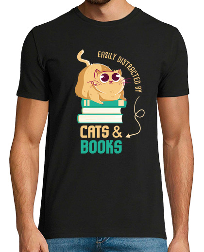 Image of bookworm easily distracted by cats book