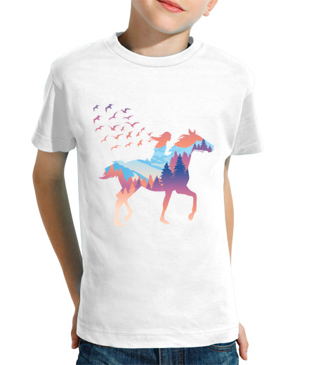 T-shirt bambino manica corta cavallo ragazza cavaliere cavalli corsa