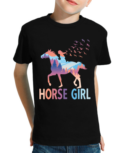 Tee Shirt Pour Enfant Manche Courte cheval fille cavalier chevaux galop tou