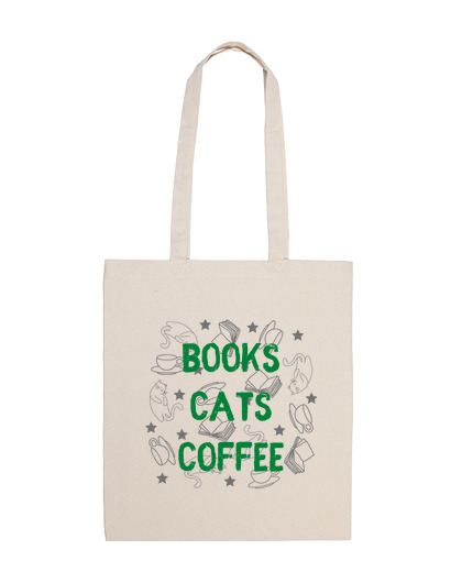 Image of books, cats, coffee - tote