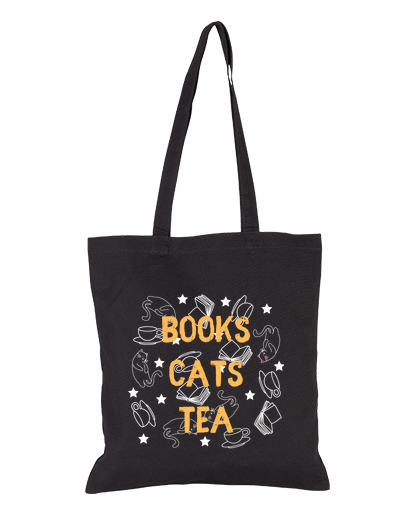 Image of books, cats, tea black