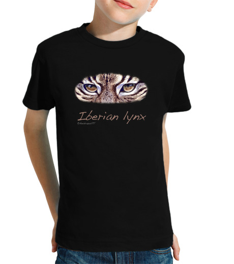 T-shirt bambino manica corta lince iberica nera ragazzo / ragazza