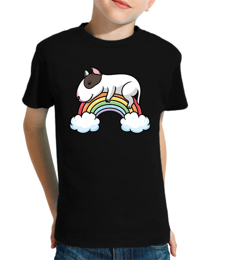 Tee Shirt Pour Enfant Manche Courte chien bull terrier miniature arc-en-cie