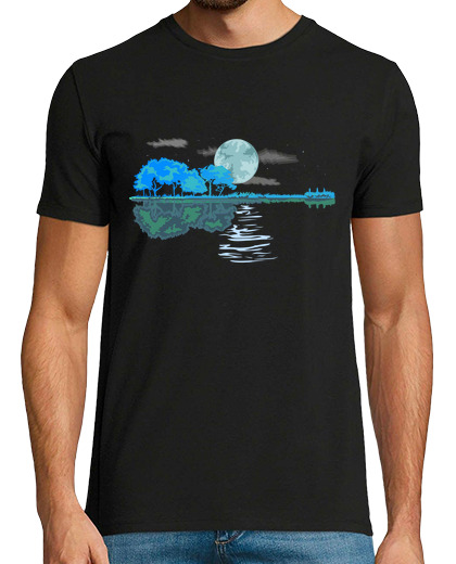 Image of guitar landscape trees lake full moon flamenco guitarist