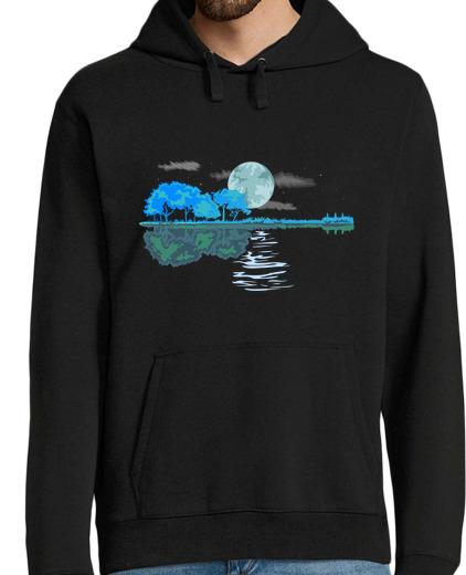 Sweat-shirt À Capuche Pour Homme guitare paysage arbres lac pleine lune guitariste flamenco