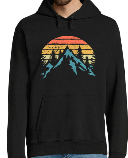 Sweat-shirt À Capuche Pour Homme le coucher du soleil montagnes des arbres nature aventure