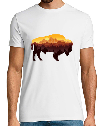 Image of bison and nice mountain scenery