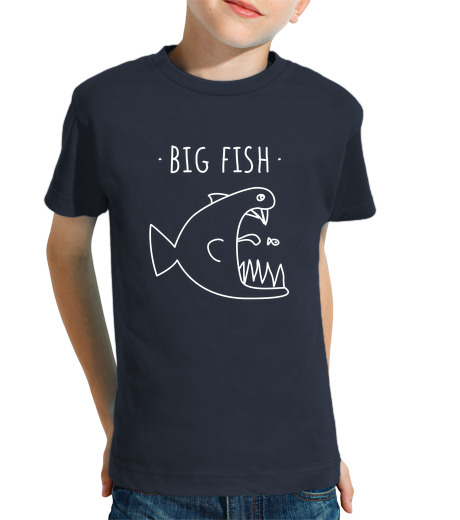 Tee Shirt Pour Enfant Manche Courte gros fish blanc