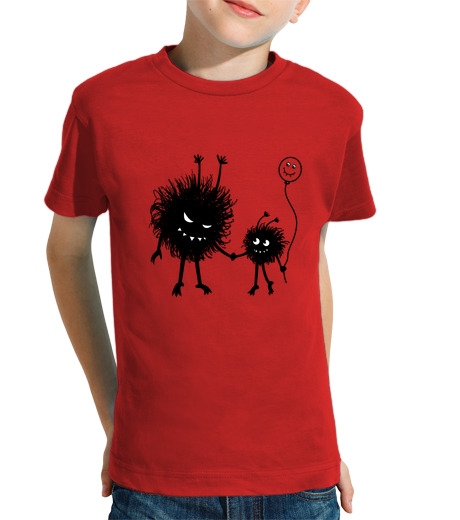 T-shirt bambino manica corta fun design con two evil cartoni animati personaggi - evil fiore bug mother andando for una passeggia