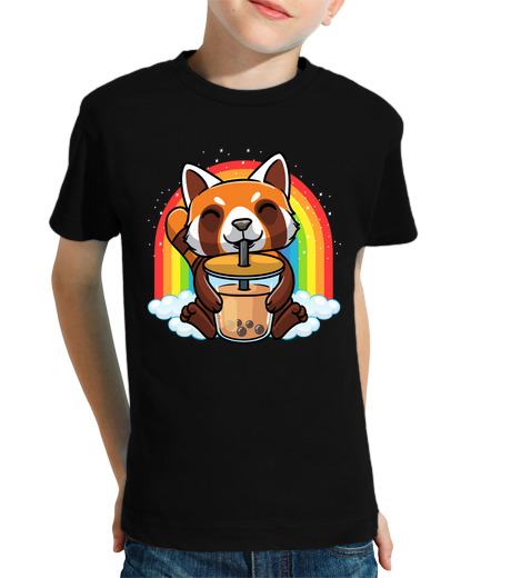 T-shirt bambino manica corta panda rosso anime boba bubble tea kids