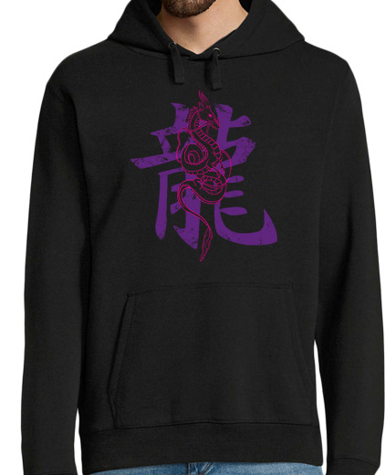 Sweat-shirt À Capuche Pour Homme Dragon manga chine rose et violet