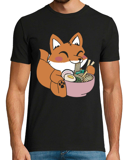 Image of cute fox kawaii eating ramen japanese