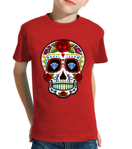 Camiseta Niño Manga Corta Calavera Mexicana Diamantes !!! laTostadora