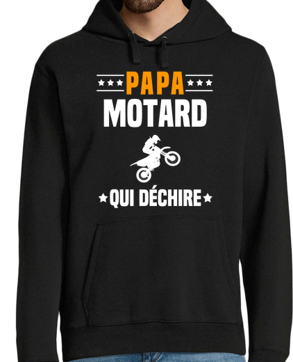 Sweat-shirt À Capuche Pour Homme papa motard qui dechire moto motocross