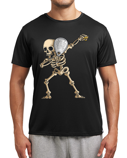 Image of padel player dabbing skeleton skull