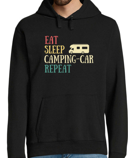 Sweat-shirt À Capuche Pour Homme eat sleep camping car humour retraite