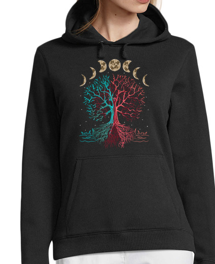 Sweat-shirt À Capuche Pour Femme arbre de vie yoga phases de lune méditation spirituelle zen bouddhisme