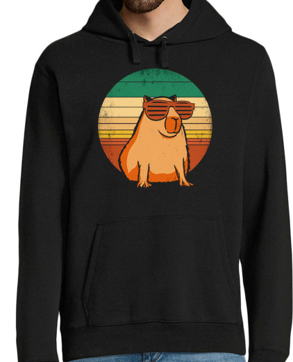 Sweat-shirt À Capuche Pour Homme capybara rétro avec des lunettes de sol