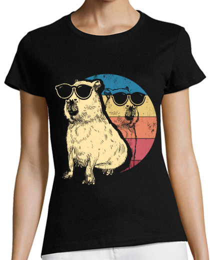 Image of retro capybara with sunglasses vintage