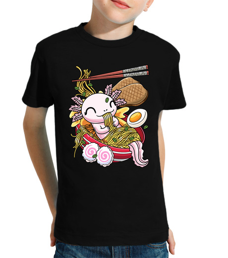 T-shirt bambino manica corta tagliatelle di ramen di pesce kawaii ax