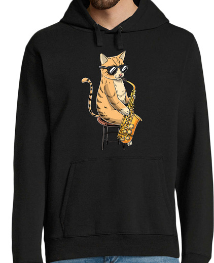 Sweat-shirt À Capuche Pour Homme chat jouant du saxophone