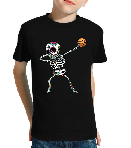 T-shirt bambino manica corta tamponando la pallacanestro dello schel