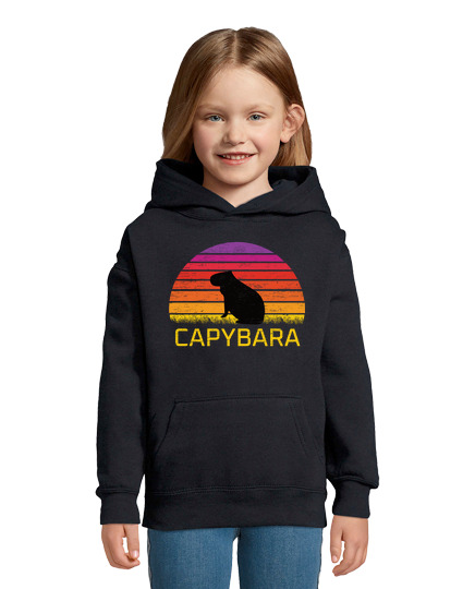 Sweat À Capuche Pour Enfant capybara coucher de soleil rétro