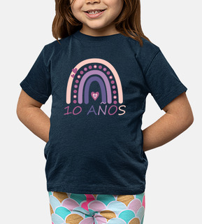 10 year girl birthday short sleeve t-shirt with pink rainbow
