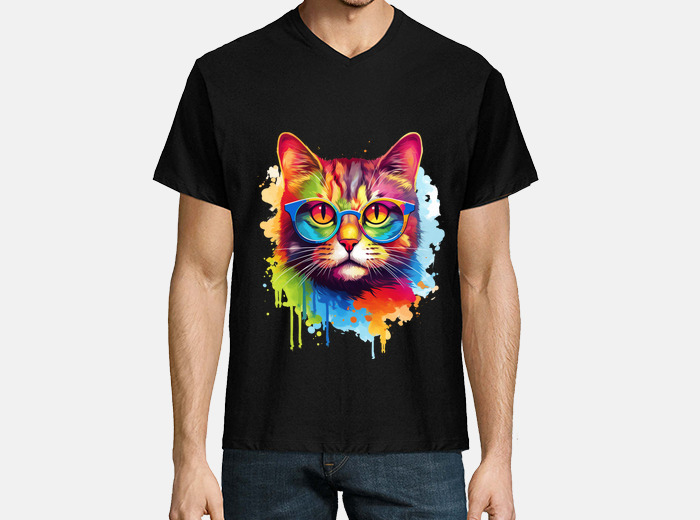 Rainbow colored cat sunglasses feline t shirt tostadora
