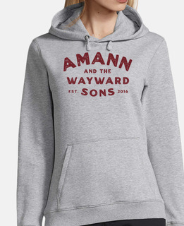 amann label logo bordeaux femme, sweat à capuche, gris chiné