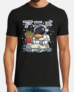 astronaute avec un burger et des frites