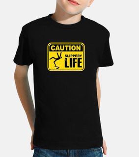 attenzione! maglietta scivolosa della vita di segno