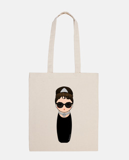 Audrey kokeshi fabric bag with glasses