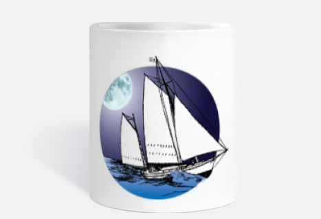 Barco Velero Navegando y Luna Llena