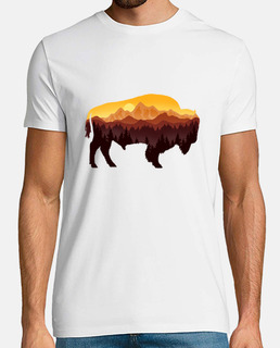 Bisonte y bonito paisaje de montaña