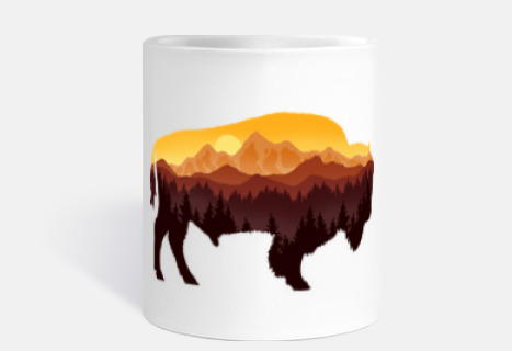Bisonte y bonito paisaje de montaña