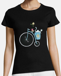 Blue vintage bicycle with blue cat and flower