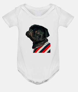 Body para bebe con diseño de  Perro Pug Carlino con camisa de rallas