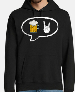 bolla di birra e segno della mano di su
