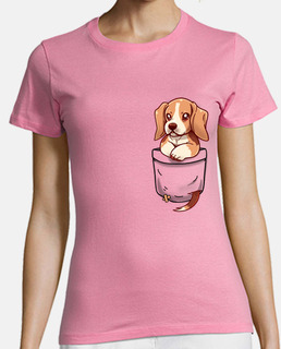 bolsillo lindo beagle - camisa de mujer
